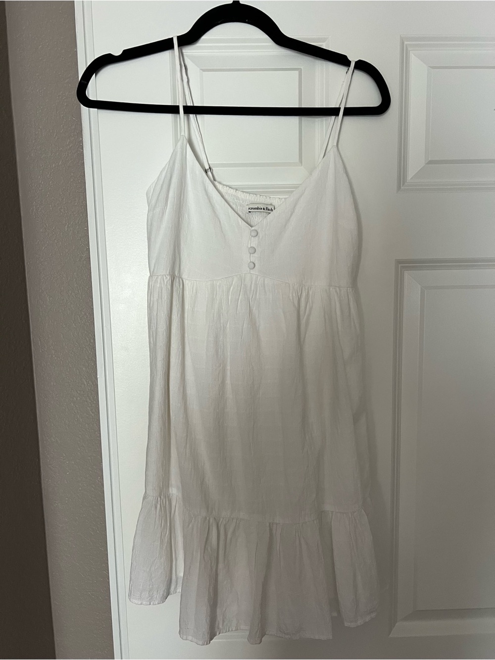 Abercrombie & Fitch White Tiered Spaghetti-Strap Mini Dress